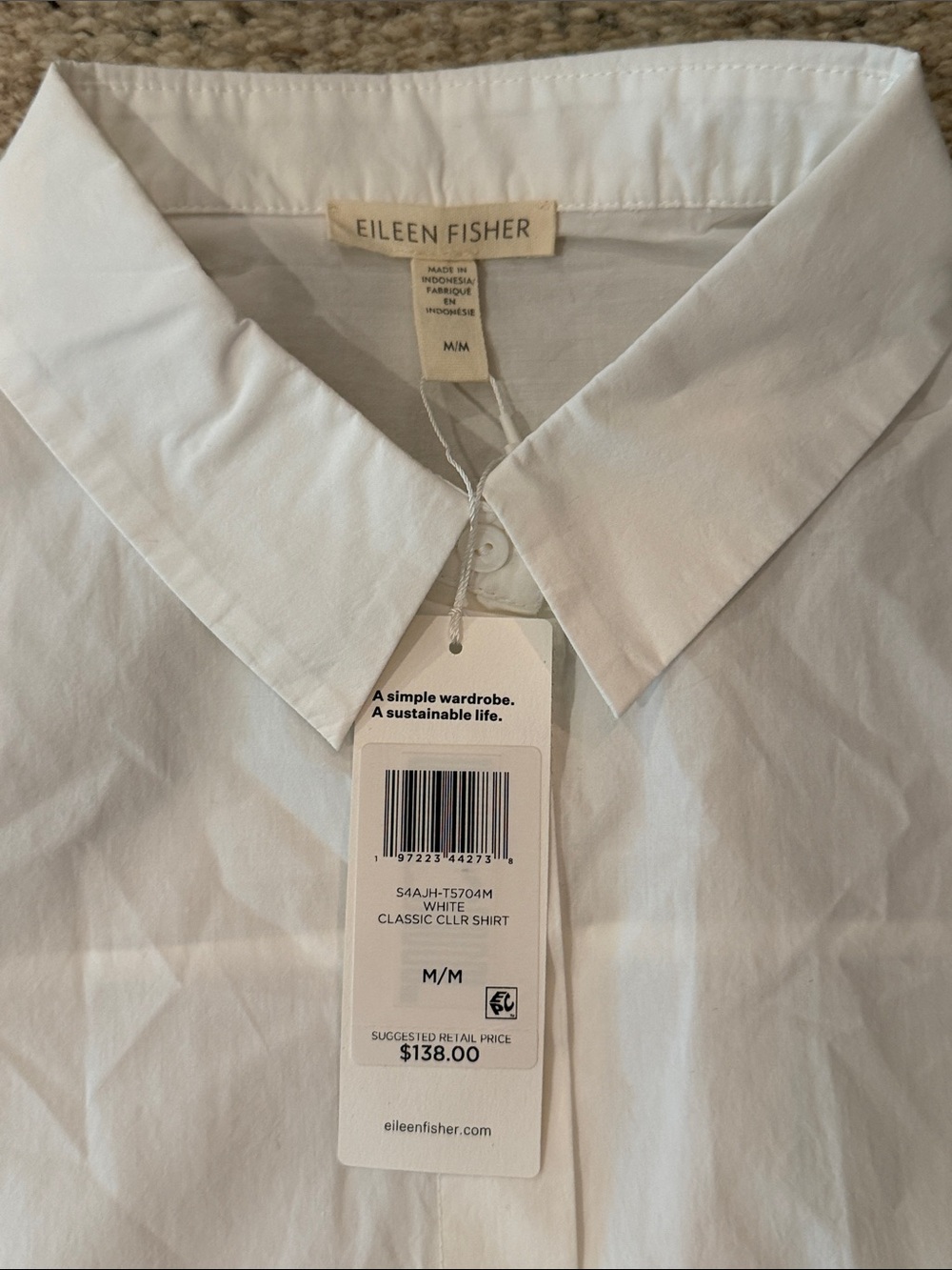NWT Eileen Fisher Washed Organic Cotton Poplin Button-Up Short Sleeve Shirt - Picture 2 of 5